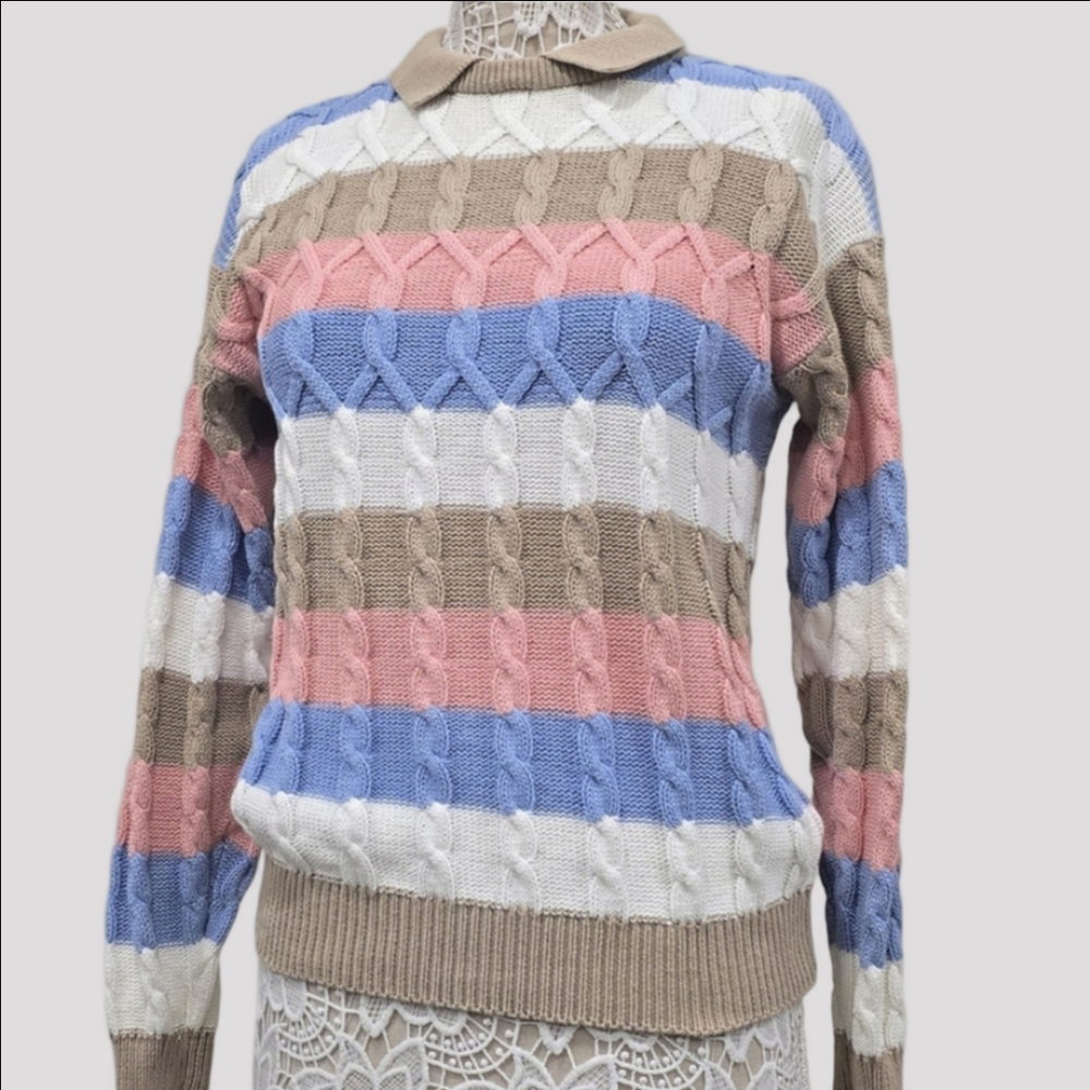 Cable Knit Sweater Vintage Izod Club 1980s Sz M